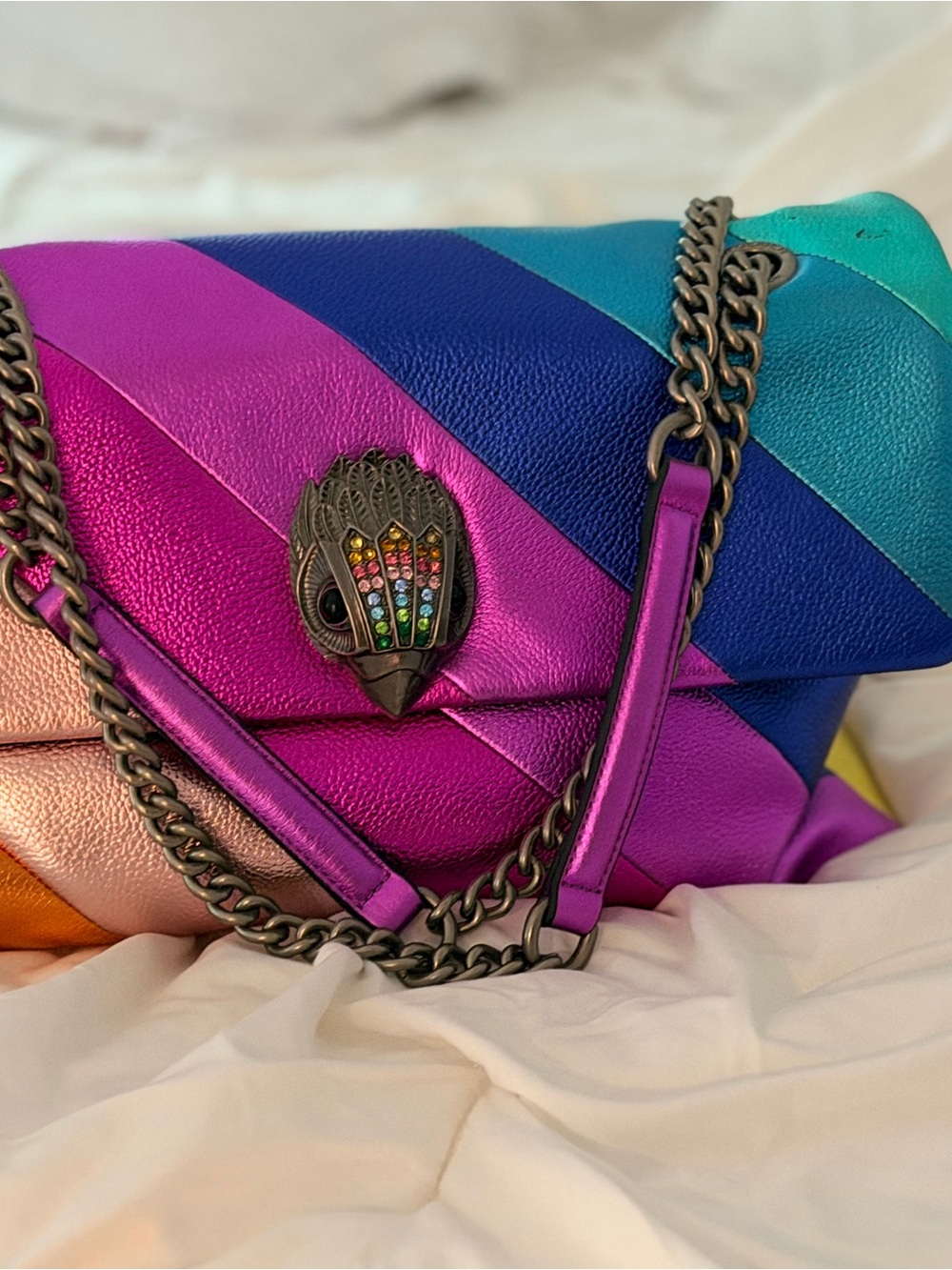 Kurt Geiger Multicolor Chevron Leather Shoulder Bag - Pink Blue Teal Purple